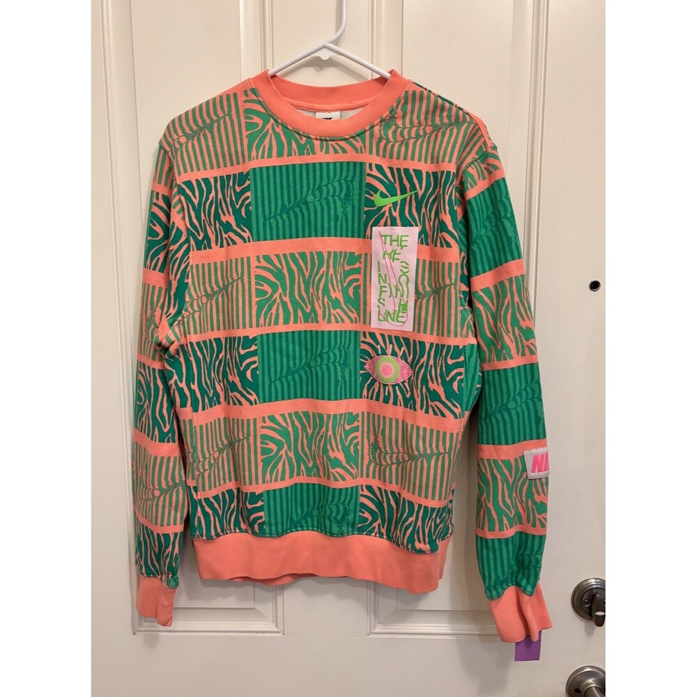 Nike Club Fleece Trippy Safari Sweatshirt Coral Green Mens small colorful